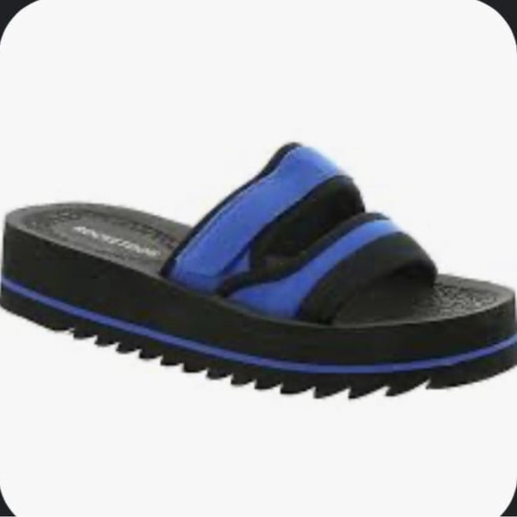 Rocket Dog Blue and Black Mantono Strap Sawtooth Platform Slide Sandals - Picture 1 of 11